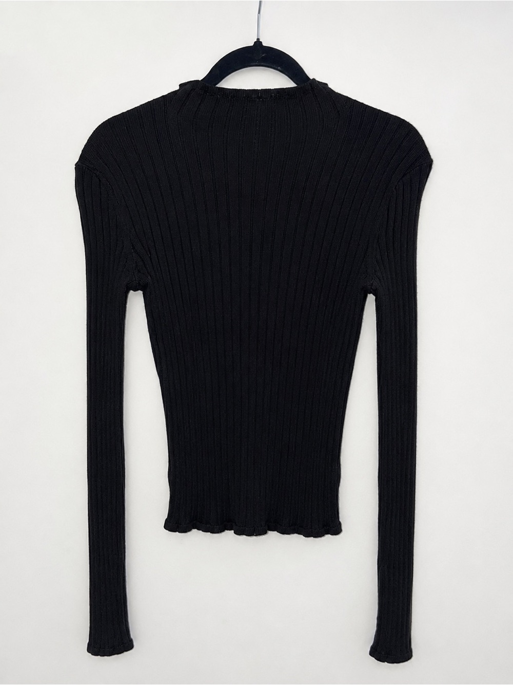 Gaia Black Sheer Ribbed Long Sleeve Top